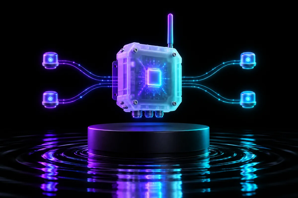 Dispositivo IoT de Spark Edge conectado a sensores que procesan datos en el borde